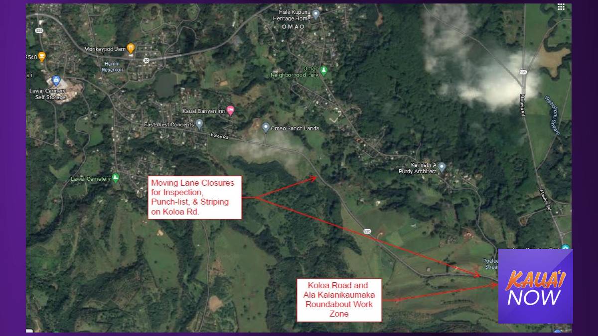 Kauai Road Closures Map Partial Lane Closures Scheduled For Kōloa, Maluhia Roads : Kauai Now : Kauai  News & Information